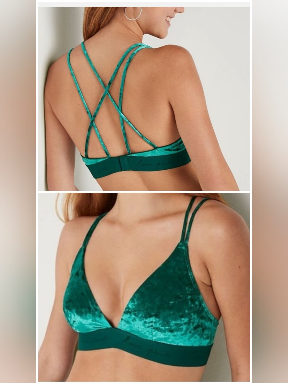 Victoria's secret pink very sexy crushed velvet triangle bralette GREEN LARGE